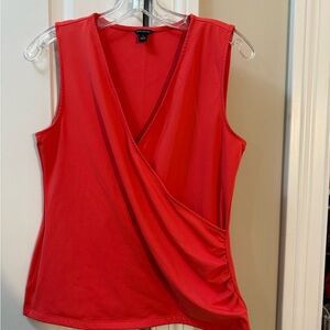 Ann Taylor Vibrant Coral Sleeveless  Wrap Blouse